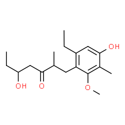 ChemSpider 2D Image | 1-(6-Ethyl-4-hydroxy-2-methoxy-3-methylphenyl)-5-hydroxy-2-methyl-3-heptanone | C18H28O4