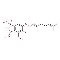 ChemSpider 2D Image | (1S,3R)-6-{[(2E)-3,7-Dimethyl-2,6-octadien-1-yl]oxy}-1,3,4-trimethoxy-1,5-dimethyl-1,3-dihydro-2-benzofuran | C23H34O5
