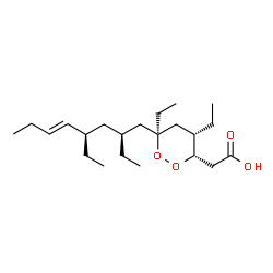 ChemSpider 2D Image | {(3S,4S,6S)-6-[(2S,4R,5E)-2,4-Diethyl-5-octen-1-yl]-4,6-diethyl-1,2-dioxan-3-yl}acetic acid | C22H40O4