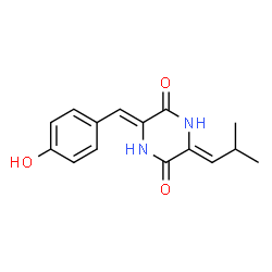 ChemSpider 2D Image | (3Z,6Z)-3-(4-Hydroxybenzylidene)-6-(2-methylpropylidene)-2,5-piperazinedione | C15H16N2O3