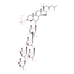 ChemSpider 2D Image | Sodium (3S,5S,6S,8S,10S,13S,14S,17S)-6-{[(2R,3R,4R,6R)-4-{[(2S,3R,4S,5S,6R)-5-{[(2S,3R,4S,5R,6R)-4,5-dihydroxy-6-methyl-3-{[(2S,3R,4S,5R,6R)-3,4,5-trihydroxy-6-methyltetrahydro-2H-pyran-2-yl]oxy}tetra
hydro-2H-pyran-2-yl]oxy}-4-hydroxy-6-methyl-3-{[(2S,3R,4S,5S,6R)-3,4,5-trihydroxy-6-methyltetrahydro-2H-pyran-2-yl]oxy}tetrahydro-2H-pyran-2-yl]oxy}-3,5,5-trihydroxy-6-methyltetrahydro-2H-pyran-2-yl]o
xy}-17-(2-hydroxy-6-methyl-4-oxo-2-heptanyl) | C57H93NaO28S