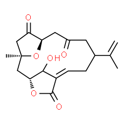 ChemSpider 2D Image | (1S,3R,6Z,13R)-17-Hydroxy-9-isopropenyl-1-methyl-4,16-dioxatricyclo[11.2.1.1~3,6~]heptadec-6-ene-5,11,14-trione | C19H24O6