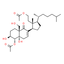 ChemSpider 2D Image | 2-{(1R,2R,5R)-2-[(4aS,5R,6S,8aR)-5-Acetoxy-4a,6-dihydroxy-8a-(hydroxymethyl)-1-oxo-1,4,4a,5,6,7,8,8a-octahydro-2-naphthalenyl]-1-methyl-5-[(2R)-6-methyl-2-heptanyl]cyclopentyl}ethyl acetate | C31H50O8