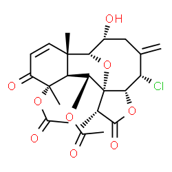 ChemSpider 2D Image | (1R,2R,5R,6S,9R,10R,11S,15S,16S,17R)-6-Chloro-9-hydroxy-2,11,15-trimethyl-7-methylene-3,14-dioxo-4,18-dioxatetracyclo[8.7.1.0~1,5~.0~11,16~]octadec-12-ene-15,17-diyl diacetate | C24H29ClO9