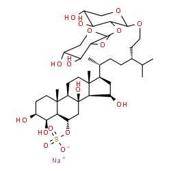 ChemSpider 2D Image | Sodium (3beta,4beta,5alpha,6alpha,15beta,24R)-3,4,8,15-tetrahydroxy-29-{[2-O-(2-O-methylpentopyranosyl)pentopyranosyl]oxy}stigmastan-6-yl sulfate | C40H69NaO17S