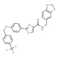 ChemSpider 2D Image | N-(1,3-Benzodioxol-5-ylmethyl)-2-(4-{[4-(trifluoromethyl)benzyl]oxy}phenyl)-1,3-thiazole-4-carboxamide | C26H19F3N2O4S