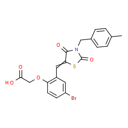 ChemSpider 2D Image | (4-Bromo-2-{[3-(4-methylbenzyl)-2,4-dioxo-1,3-thiazolidin-5-ylidene]methyl}phenoxy)acetic acid | C20H16BrNO5S