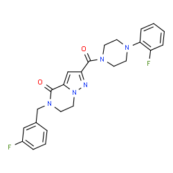 ChemSpider 2D Image | 5-(3-Fluorobenzyl)-2-{[4-(2-fluorophenyl)-1-piperazinyl]carbonyl}-6,7-dihydropyrazolo[1,5-a]pyrazin-4(5H)-one | C24H23F2N5O2