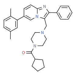 ChemSpider 2D Image | Cyclopentyl(4-{[6-(2,5-dimethylphenyl)-2-phenylimidazo[1,2-a]pyridin-3-yl]methyl}-1-piperazinyl)methanone | C32H36N4O