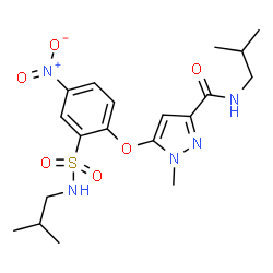 ChemSpider 2D Image | N-Isobutyl-5-[2-(isobutylsulfamoyl)-4-nitrophenoxy]-1-methyl-1H-pyrazole-3-carboxamide | C19H27N5O6S