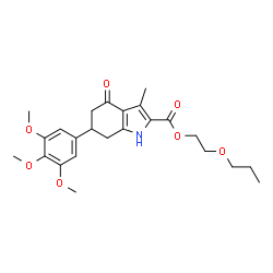 ChemSpider 2D Image | 2-Propoxyethyl 3-methyl-4-oxo-6-(3,4,5-trimethoxyphenyl)-4,5,6,7-tetrahydro-1H-indole-2-carboxylate | C24H31NO7