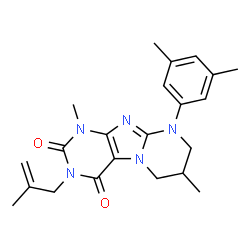 ChemSpider 2D Image | 9-(3,5-Dimethylphenyl)-1,7-dimethyl-3-(2-methyl-2-propen-1-yl)-6,7,8,9-tetrahydropyrimido[2,1-f]purine-2,4(1H,3H)-dione | C22H27N5O2