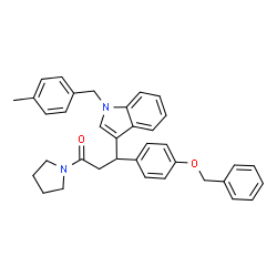 ChemSpider 2D Image | 3-[4-(Benzyloxy)phenyl]-3-[1-(4-methylbenzyl)-1H-indol-3-yl]-1-(1-pyrrolidinyl)-1-propanone | C36H36N2O2