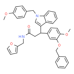 ChemSpider 2D Image | 3-[3-(Benzyloxy)-4-methoxyphenyl]-N-(2-furylmethyl)-3-[1-(4-methoxybenzyl)-1H-indol-3-yl]propanamide | C38H36N2O5