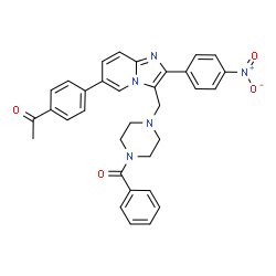 ChemSpider 2D Image | 1-(4-{3-[(4-Benzoyl-1-piperazinyl)methyl]-2-(4-nitrophenyl)imidazo[1,2-a]pyridin-6-yl}phenyl)ethanone | C33H29N5O4