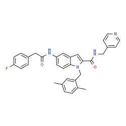 ChemSpider 2D Image | 1-(2,5-Dimethylbenzyl)-5-{[(4-fluorophenyl)acetyl]amino}-N-(4-pyridinylmethyl)-1H-indole-2-carboxamide | C32H29FN4O2