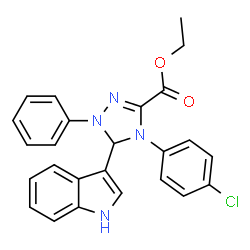 ChemSpider 2D Image | Ethyl 4-(4-chlorophenyl)-5-(1H-indol-3-yl)-1-phenyl-4,5-dihydro-1H-1,2,4-triazole-3-carboxylate | C25H21ClN4O2