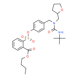 ChemSpider 2D Image | Butyl 2-{[4-({[(2-methyl-2-propanyl)carbamoyl](tetrahydro-2-furanylmethyl)amino}methyl)phenoxy]sulfonyl}benzoate | C28H38N2O7S