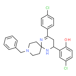 ChemSpider 2D Image | 2-[9-Benzyl-4-(4-chlorophenyl)-1,5,9-triazaspiro[5.5]undec-4-en-2-yl]-4-chlorophenol | C27H27Cl2N3O