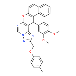 ChemSpider 2D Image | 14-(3,4-Dimethoxyphenyl)-2-[(4-methylphenoxy)methyl]-14H-benzo[5,6]chromeno[3,2-e][1,2,4]triazolo[1,5-c]pyrimidine | C32H26N4O4