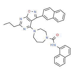 ChemSpider 2D Image | N-(1-Naphthyl)-4-[3-(2-naphthyl)-6-propyl[1,2]oxazolo[5,4-d]pyrimidin-4-yl]-1,4-diazepane-1-carboxamide | C34H32N6O2