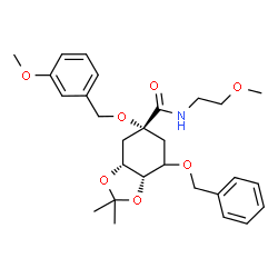 ChemSpider 2D Image | (3aR,5R,7aS)-7-(Benzyloxy)-5-[(3-methoxybenzyl)oxy]-N-(2-methoxyethyl)-2,2-dimethylhexahydro-1,3-benzodioxole-5-carboxamide | C28H37NO7