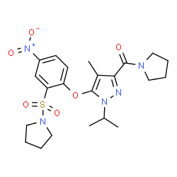 ChemSpider 2D Image | {1-Isopropyl-4-methyl-5-[4-nitro-2-(1-pyrrolidinylsulfonyl)phenoxy]-1H-pyrazol-3-yl}(1-pyrrolidinyl)methanone | C22H29N5O6S