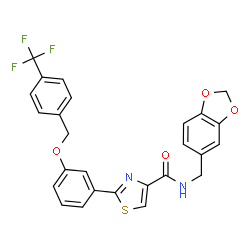 ChemSpider 2D Image | N-(1,3-Benzodioxol-5-ylmethyl)-2-(3-{[4-(trifluoromethyl)benzyl]oxy}phenyl)-1,3-thiazole-4-carboxamide | C26H19F3N2O4S