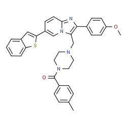 ChemSpider 2D Image | (4-{[6-(1-Benzothiophen-2-yl)-2-(4-methoxyphenyl)imidazo[1,2-a]pyridin-3-yl]methyl}-1-piperazinyl)(4-methylphenyl)methanone | C35H32N4O2S