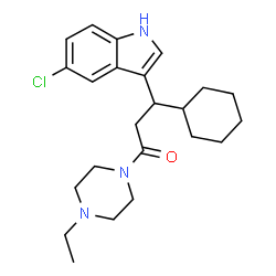 ChemSpider 2D Image | 3-(5-Chloro-1H-indol-3-yl)-3-cyclohexyl-1-(4-ethyl-1-piperazinyl)-1-propanone | C23H32ClN3O