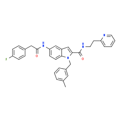 ChemSpider 2D Image | 5-{[(4-Fluorophenyl)acetyl]amino}-1-(3-methylbenzyl)-N-[2-(2-pyridinyl)ethyl]-1H-indole-2-carboxamide | C32H29FN4O2