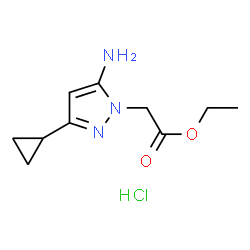 ChemSpider 2D Image | ETHYL 2-(5-AMINO-3-CYCLOPROPYLPYRAZOL-1-YL)ACETATE HYDROCHLORIDE | C10H16ClN3O2