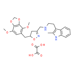 ChemSpider 2D Image | N-({5-[(4,7-Dimethoxy-1,3-benzodioxol-5-yl)methyl]-4,5-dihydro-1,2-oxazol-3-yl}methyl)-2-(2-methyl-1H-indol-3-yl)ethanamine ethanedioate (1:1) | C27H31N3O9