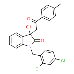 ChemSpider 2D Image | 1-(2,4-Dichlorobenzyl)-3-hydroxy-3-[2-(4-methylphenyl)-2-oxoethyl]-1,3-dihydro-2H-indol-2-one | C24H19Cl2NO3