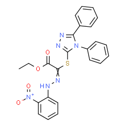 ChemSpider 2D Image | Ethyl [(4,5-diphenyl-4H-1,2,4-triazol-3-yl)sulfanyl][(2-nitrophenyl)hydrazono]acetate | C24H20N6O4S