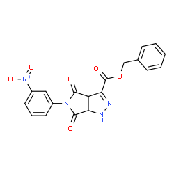 ChemSpider 2D Image | Benzyl 5-(3-nitrophenyl)-4,6-dioxo-1,3a,4,5,6,6a-hexahydropyrrolo[3,4-c]pyrazole-3-carboxylate | C19H14N4O6