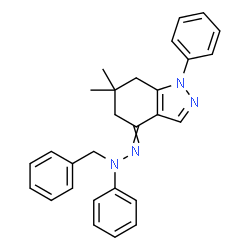 ChemSpider 2D Image | 4-[Benzyl(phenyl)hydrazono]-6,6-dimethyl-1-phenyl-4,5,6,7-tetrahydro-1H-indazole | C28H28N4