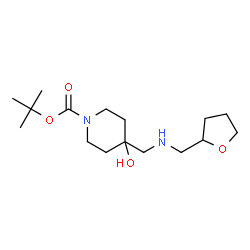 ChemSpider 2D Image | 2-Methyl-2-propanyl 4-hydroxy-4-{[(tetrahydro-2-furanylmethyl)amino]methyl}-1-piperidinecarboxylate | C16H30N2O4