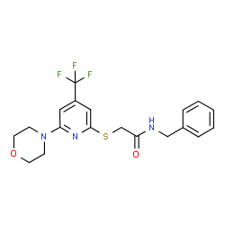 ChemSpider 2D Image | N-Benzyl-2-{[6-(4-morpholinyl)-4-(trifluoromethyl)-2-pyridinyl]sulfanyl}acetamide | C19H20F3N3O2S