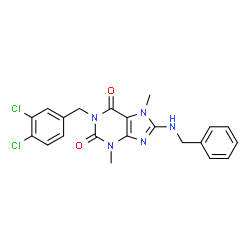 ChemSpider 2D Image | 8-(Benzylamino)-1-(3,4-dichlorobenzyl)-3,7-dimethyl-3,7-dihydro-1H-purine-2,6-dione | C21H19Cl2N5O2