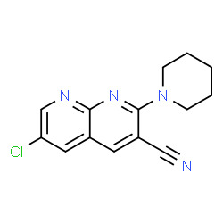 ChemSpider 2D Image | 6-Chloro-2-(1-piperidinyl)-1,8-naphthyridine-3-carbonitrile | C14H13ClN4