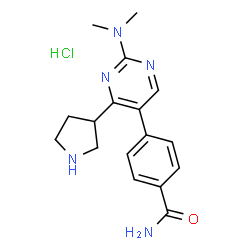 ChemSpider 2D Image | 4-[2-(dimethylamino)-4-(pyrrolidin-3-yl)pyrimidin-5-yl]benzamide hydrochloride | C17H22ClN5O
