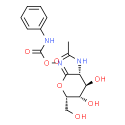 ChemSpider 2D Image | N-[(2Z,3R,4R,5S,6S)-4,5-Dihydroxy-6-(hydroxymethyl)-2-{[(phenylcarbamoyl)oxy]imino}tetrahydro-2H-pyran-3-yl]acetamide | C15H19N3O7