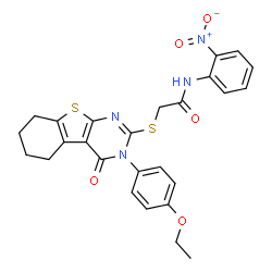 ChemSpider 2D Image | 2-{[3-(4-Ethoxyphenyl)-4-oxo-3,4,5,6,7,8-hexahydro[1]benzothieno[2,3-d]pyrimidin-2-yl]sulfanyl}-N-(2-nitrophenyl)acetamide | C26H24N4O5S2