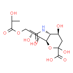 ChemSpider 2D Image | (6R)-5-Acetamido-3,5-dideoxy-6-[(1R,2R)-1,2-dihydroxy-3-(lactoyloxy)propyl]-L-threo-hex-2-ulopyranosonic acid | C14H23NO11
