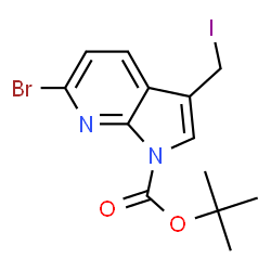 ChemSpider 2D Image | 2-Methyl-2-propanyl 6-bromo-3-(iodomethyl)-1H-pyrrolo[2,3-b]pyridine-1-carboxylate | C13H14BrIN2O2