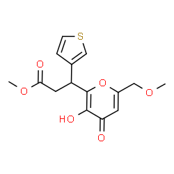 ChemSpider 2D Image | Methyl 3-[3-hydroxy-6-(methoxymethyl)-4-oxo-4H-pyran-2-yl]-3-(3-thienyl)propanoate | C15H16O6S