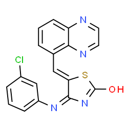 ChemSpider 2D Image | (5Z)-4-[(3-Chlorophenyl)amino]-5-(5-quinoxalinylmethylene)-1,3-thiazol-2(5H)-one | C18H11ClN4OS