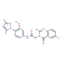 ChemSpider 2D Image | N-[4-(3,5-Dimethyl-1H-pyrazol-1-yl)-3-methoxyphenyl]-2-(6-fluoro-2-methyl-4-oxo-3(4H)-quinazolinyl)acetamide | C23H22FN5O3