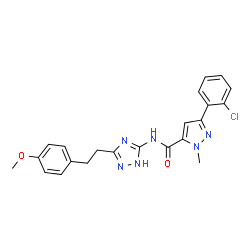 ChemSpider 2D Image | 3-(2-Chlorophenyl)-N-{3-[2-(4-methoxyphenyl)ethyl]-1H-1,2,4-triazol-5-yl}-1-methyl-1H-pyrazole-5-carboxamide | C22H21ClN6O2
